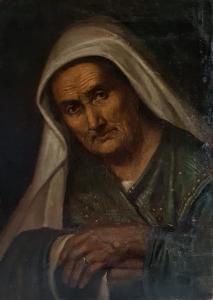 Scuola Sud Italia  XVIII secolo. Seguace di Pietro Bellotto (Bellotti) "Ritratto di  anziana" 
